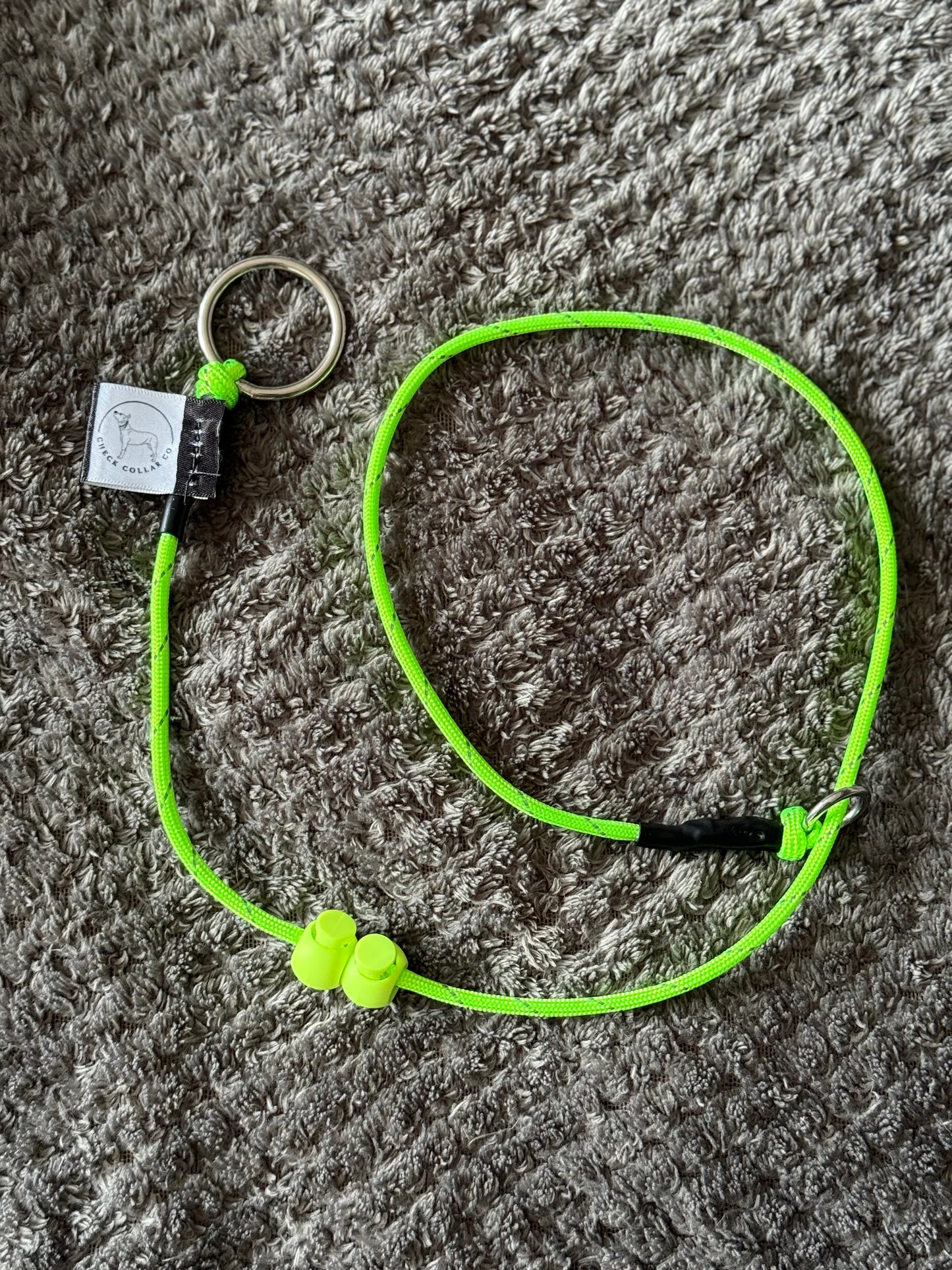Green hi-vis Dog check collar / grot collar / slip collar / slip lead