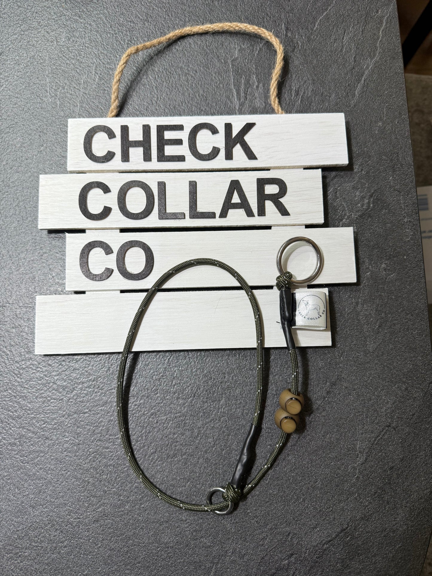 Khaki hi-vis Dog check collar / grot collar / slip collar / slip lead